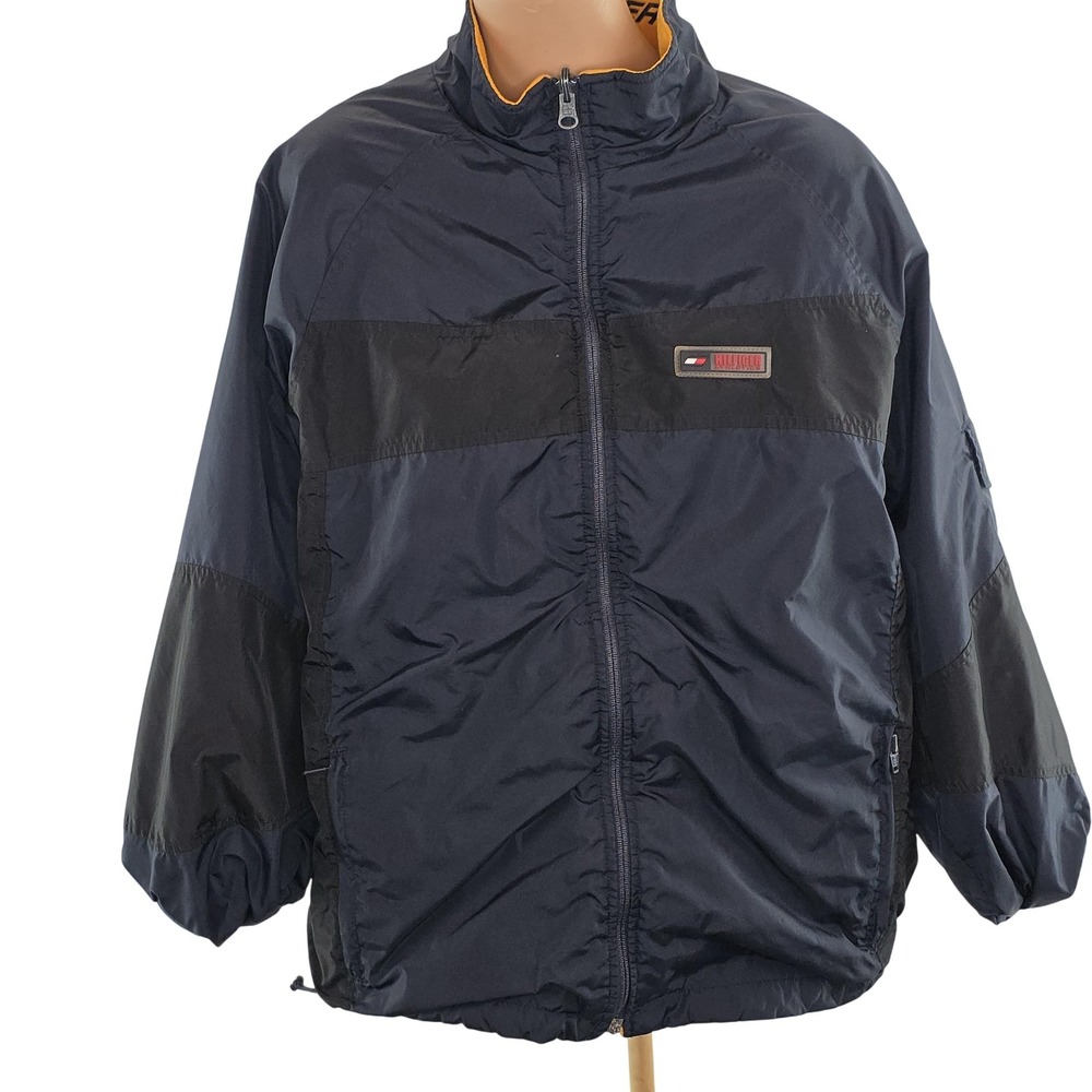 Tommy Hilfiger Athletics Reversible‎ Jacket Mens M Navy Yellow Preppy Old Money